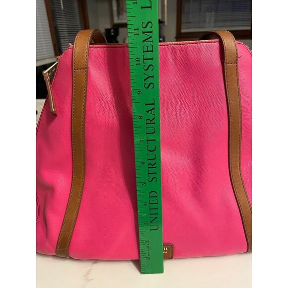 Fossil Expandable Gwen Shopper Tote Bag Travel Leather Wax Coated Pyramid Pink - Picture 13 of 16